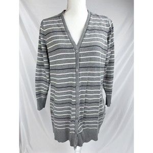 Torrid Women Size 2 Grey Stripe Cardigan Sweater Long Sleeve Button